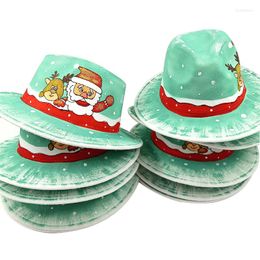 Berets Santa Claus Fedora Hand-painted Pattern Wide Brimmed Hat Panama Felt Shallow Top Hats For Men And Women