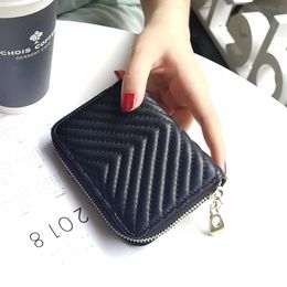 V pattern Genuine Leather Women Wallet Luxury Sheepskin Female Short Purses Thread Lambskin Designer ladies Card Holder Card Pocke217Y