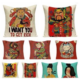 Pillow Chinese Classical Gate God Character Printed Pillowcase Traditional Pattern Decorative For Home Decor