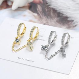 Hoop Earrings Todorova 1PC Fashion Two Ear Hole Piercing Drop For Women Chain Tassel Earring Top Quality Cubic Zirconia Jewellery