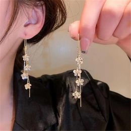 Dangle Earrings Minimalist Long Tassel Elegant Delicate Flower Pendant Zircon Women's Ear Wire Premium Jewelry Party Gifts