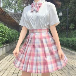 Clothing Sets Women Pink White Gothic Pleated Plaid Skirt Korean High Waist Mini Sexy Skirts School Glir Harajuku Cosplay Anime Sailor Suit
