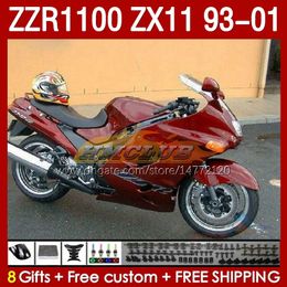 Bodys Kit For KAWASAKI NINJA ZX-11 R ZZR1100 ZX-11R ZZR 1100 CC ZX11 ZX 11 R 11R 165No.38 ZX11R 93 94 95 96 01 ZZR-1100 1997 1998 1999 2000 2001 OEM Full Fairing glossy red