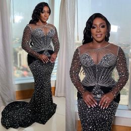 2023 Arabic Aso Ebi Black Mermaid Prom Dresses Beaded Crystals Luxurious Evening Formal Party Second Reception Birthday Engagement Gowns Dress ZJ606