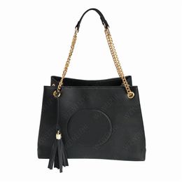 Fashion Pu Leather Totes Handbags Women Handbag Tote Shoulder Bags Black Gold Chain Tassels Bag Cross Body bags Pure Color Female 253z