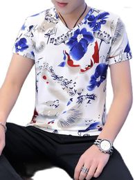 Men's T Shirts Exquisite Flower And Bird Pattern Printing Fashion Slim Short Sleeve Shirt Summer 2023 Soft Breathable Quality