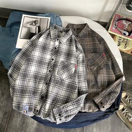 Men's Casual Shirts Man Vintage Plaid Korean High Quality Oversized Tops Spring Men Long Sleeve Shirt Trendyol Flannel Blouses Male
