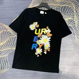 Women T Shirt Classic Colourful Letters Design Chrysanthemum Tops Loose Underwaist Casual Apparel Lovers Tops
