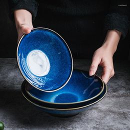 Bowls Japanese Style Blue Kiln Glazed Ceramic Soup Bowl For Home Rice Ramen Tableware Plate And Plates Sushi Dish