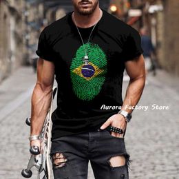 Men's T-Shirts Men's Summer Brazil Flag Print T-Shirt O-Neck Clothing Casual Brazilian Essential Streetwear Sportswear Male Outdoor Tees Tops T230103