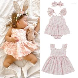 Girl Dresses FOCUSNORM 0-5Y Baby Romper/Dress Clothing Cartoon Print Ruffle Sleeve Cute A-Line Sundress Or Romper Headband