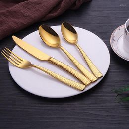 Dinnerware Sets Kitchen Cutlery Knife Fork Spoon Golden Scale Pattern Steak Household American Style Stainless Steel Western Tableware