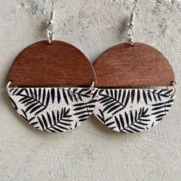 Dangle Earrings Trendy BOHO Leopard Half Circle Digital File Blank Cow Leather Print Glitter Wood Round Statement Gift