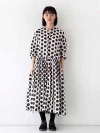 Casual Dresses Spring Autumn Women All-match Loose Plus Size Japan Style Mori Girls Polka Dots Comfortable Water Washed Cotton Shirt