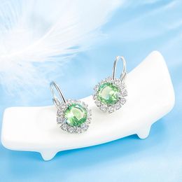 Dangle Earrings 925 Sterling Silver For Women 2023 Luxury Round Green Zircon Ear Studs Jewellery Christmas Gifts