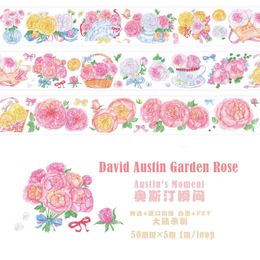 Gift Wrap David Austin Garden Rose PET Washi Tapes Junk Journal Masking Tape Adhesive DIY Scrapbooking Stickers