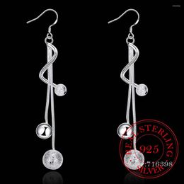 Dangle Earrings Korean 925 Sterling Silver 2-line Sand Smooth Ball Vintage Long Tassel For Women 2023 Engagement Wedding Jewelry