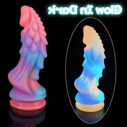 Beauty Items Glowing Dildos New Huge Penis Luminous Anal Butt Plug G-spot Toys Shaped Dildo with Suction Cup for Women Lesbian Adult sexy Toy