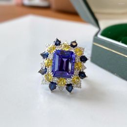 Cluster Rings RUZZALLATI Retro Square Lab Sapphire Wedding Bands Ring Luxury Silver Colour Diamond For Women Bridal Gift