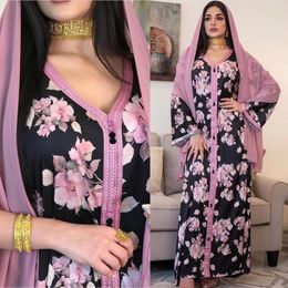 Ethnic Clothing Ramadan India Muslim Women Dress Eid Floral Print Abaya Dubai Arabic Dresses Moroccan Kaftan Islamic Robe 2023