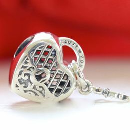 925 Sterling Silver Love You Heart Lock and Key Charm Bead For European Pandora Jewelry Charm Bracelets