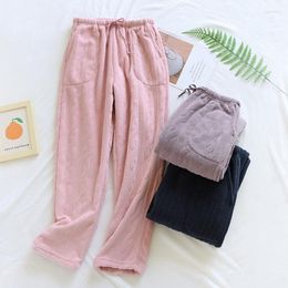 Women's Sleepwear Winter Couple Pajama Pants Flannel Cut Flowers Thickened Fleece Keep Warm Women Home Bottoms Men Casual Trousers