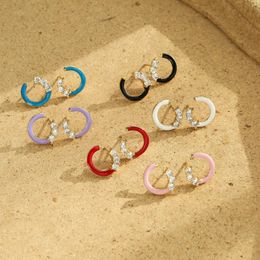 Hoop Earrings HECHENG 1 Pair Fashion Colourful Cute C Shapr Enamel CZ Ear Stud Design Women Jewellery Wholesale