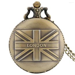 Pocket Watches Retro UK Flag Display Bronze LONDON British Pattern Women Men Quartz Watch Vintage Chains Masculino Gifts