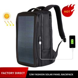 Solar Charging Business Backpack Men 12W Soft Flexible Black High-tec USB Superior bags Super cool different distinctive Design 0103