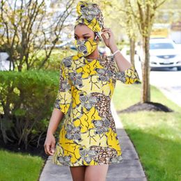 Ethnic Clothing Richkeda Store 2023 African Print Dress Outfit For Women Dashiki Top Shirts Headwrap Mask Headband Traditional Party