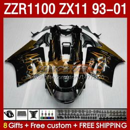 OEM Full Body For KAWASAKI NINJA ZX-11 R Gold flames ZZR-1100 ZX-11R ZX11R 93 94 95 96 01 165No.75 ZZR 1100 CC ZX11 ZX 11 R 11R ZZR1100 1997 1998 1999 2000 2001 Fairings Kit