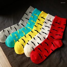 Mens Socks Fashion Men Casual Pure Cotton Beard Pattern Solid Color Funny Happy 2023 Meias Homens