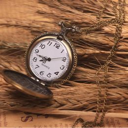 Pocket Watches Vintage Bronze Steampunk Watch Roman Numerals Quartz Necklace Chain Men Women Clock Relogio De Bolso A