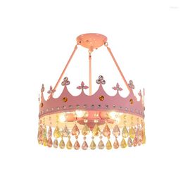 Pendant Lamps Children's Room Crown Crystal Chandelier Girl Boy Modern Minimalist Princess Lamp Bedroom