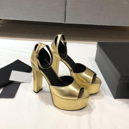 Dress Shoes EB Platform Women Thick Bottom Wedge High Heels 13.5 4 Cm Lady Peep Toe Cover Heel Sandals Outside Quality Brand