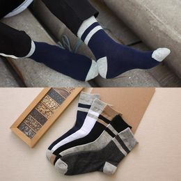 Men's Socks 1Pair Stripe Solid Cotton Funny Men Warm 5 Colours Calcetines Hombre With Print Winter Present For