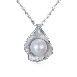 Pearl Pendant Necklace S925 Sterling Silver Shell Ripple Chain Necklace European Women Collar Chain Women Wedding Party Valentine's Day Gift Exquisite Jewellery SPC