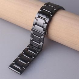 Black Polished Ceramic Watch bands strap bracelet 20mm 21mm 22mm 23mm 24mm for Wristwatch mens lady accessories quick release pin 269w