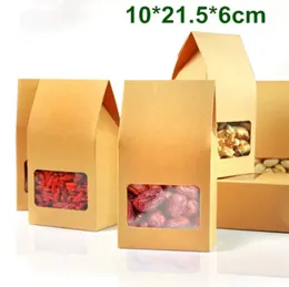 120Pcs/LotKraft Paper Box With Clear Window DIY Gift Packaging Food Storage Packing Oragan Bag For Snack Cookies Nuts 10x21.5x6cm