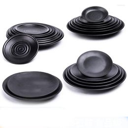 Plates Black Frosted Japanese Style Covered Rice Barbecue Plate Sushi Snack Melamine Imitation Porcelain Tableware Shallow Flat R