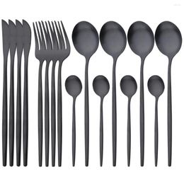 Dinnerware Sets 16Pcs Black Set Dinner Knife Fork Tea Spoon Tableware Cutlery Western Stainless Steel Flatware Kitchen Silverware