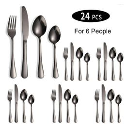 Flatware Sets 24pcs Black Silverware Set Stainless Steel Cutlery Fork Knife Spoon Dinnerware Tableware For Home Wedding