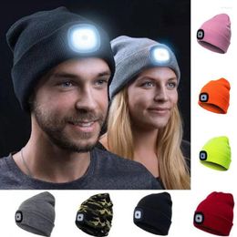 Cycling Caps LED Lighted Rechargeable Headlamp Hat Knitted Winter For Kids Children Unisex