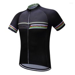 Racing Jackets Summer Cycling Jersey Breathable Quick Dry Black Short Sleeve Riding Jerseys With Colourful Stripes Customized/Wholesale