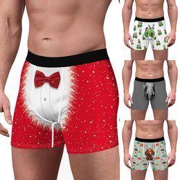 Underpants Muyogrt Christmas Mens Underwear Boxer 2023 Spandex Homme Print 3D Boxershorts Boxers Panties Male Plus Size