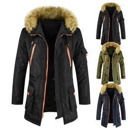 Men's Down Black Winter Jackets Men Fur Warm Thick Cotton Multi-pocket Hooded Parkas Casual Fashion Fleece Coats Windbreaker Overcoat