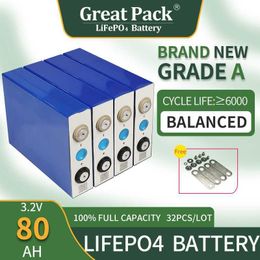 16PCS 3.2V 80Ah Rechargeable New Grade A LiFePO4 Battery Cell Deep Cycle 100% Full Capacity Lithium Ion Phosphate Power Bank