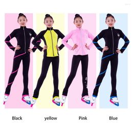 Stage Wear Ice Figure Skating Jacket Pants Women Girl Trousers Top Black Teens Children Kids Coloured Blue Rhinestones Training