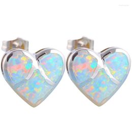 Stud Earrings Cute Women Heart Fashion White Imitaiton Fire Opal For Accessories Jewellery Wedding Party Girl Gift