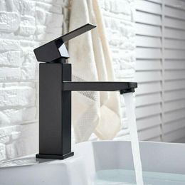 Bathroom Sink Faucets Counter Waterfall Water Tap Basin Mixer & Cold Deck Mounted Chrome Square Mono Single Lever Faucet